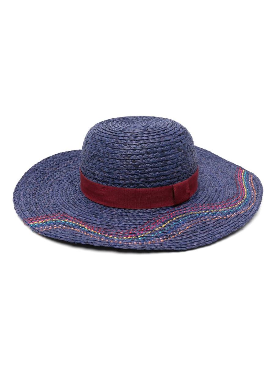 paul smith ribbon-detail straw fedora hat