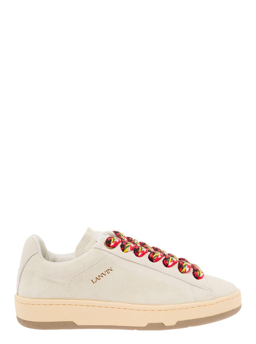 'lite curb' white low top sneakers with oversized multicolor laces in leather woman