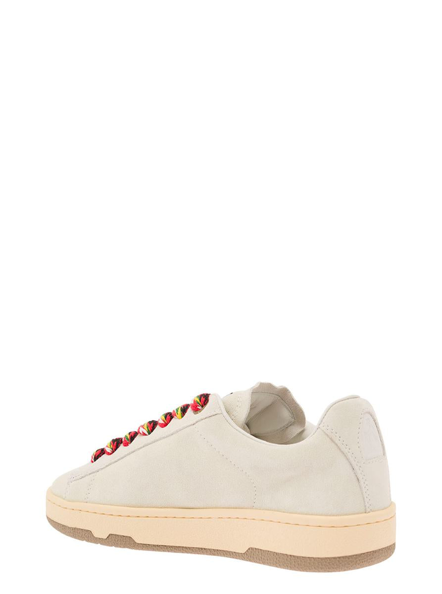 'lite curb' white low top sneakers with oversized multicolor laces in leather woman