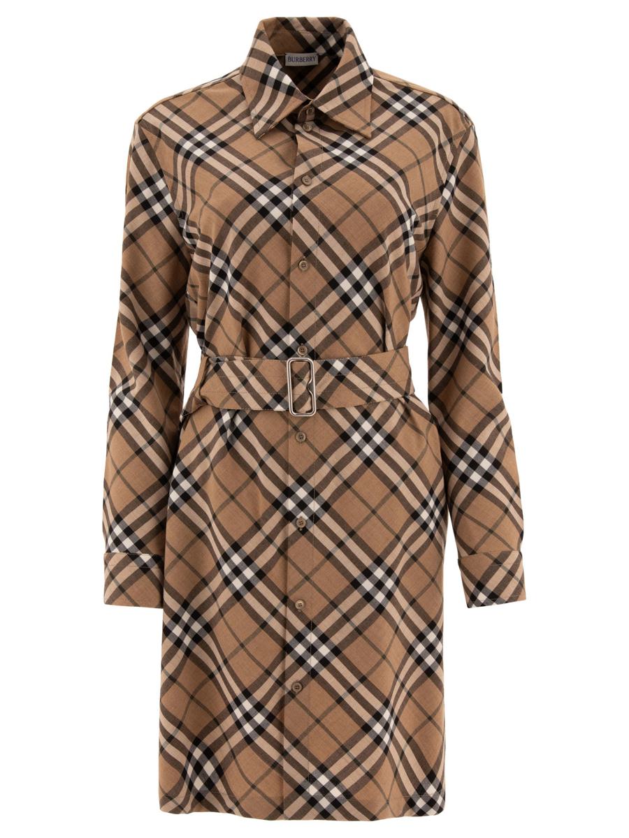 burberry check wool blend shirt dress