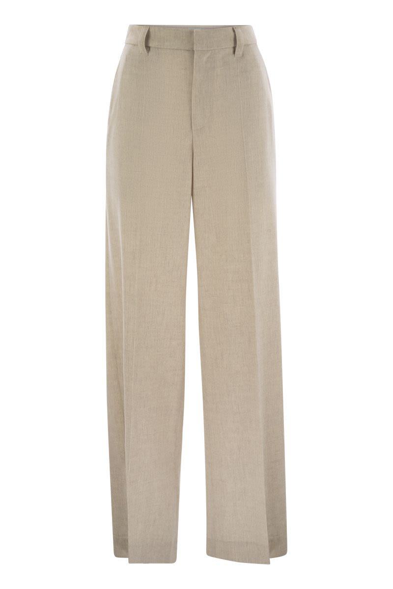 Brunello Cucinelli Wide High-Waisted Wool And Cashmere Trousers With Necklace