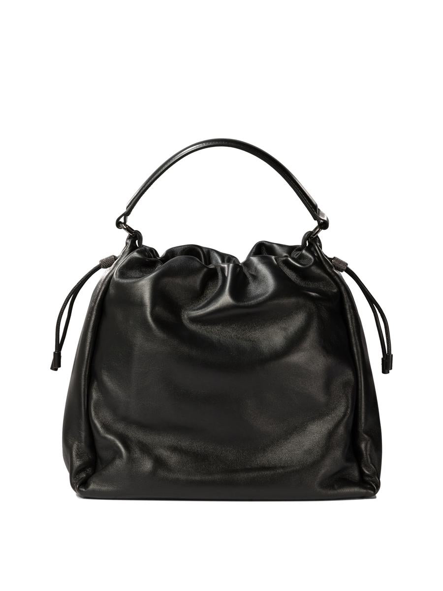 brunello cucinelli bucket bag in soft leather with monili