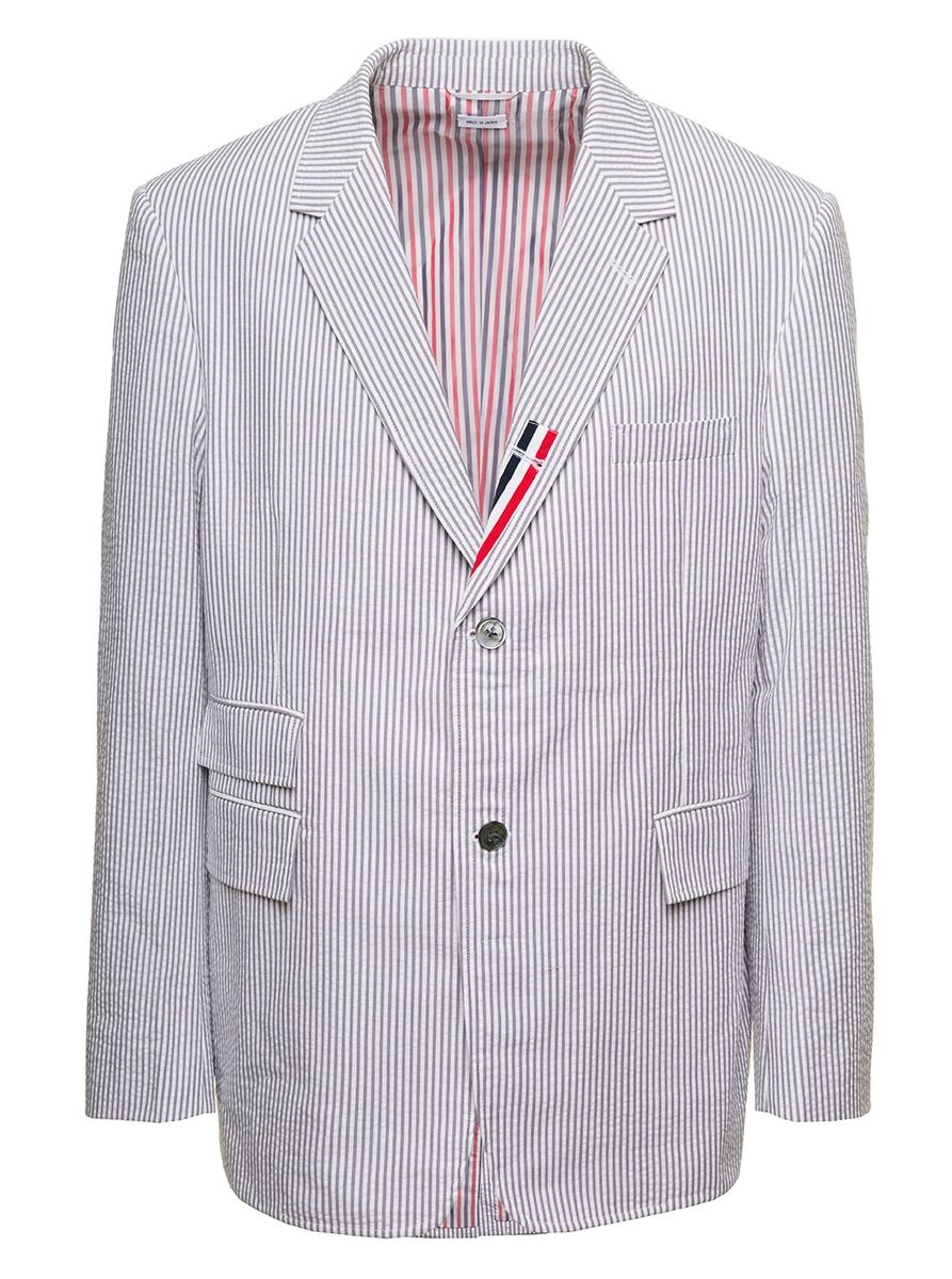 thom browne white and grey cotton blazer