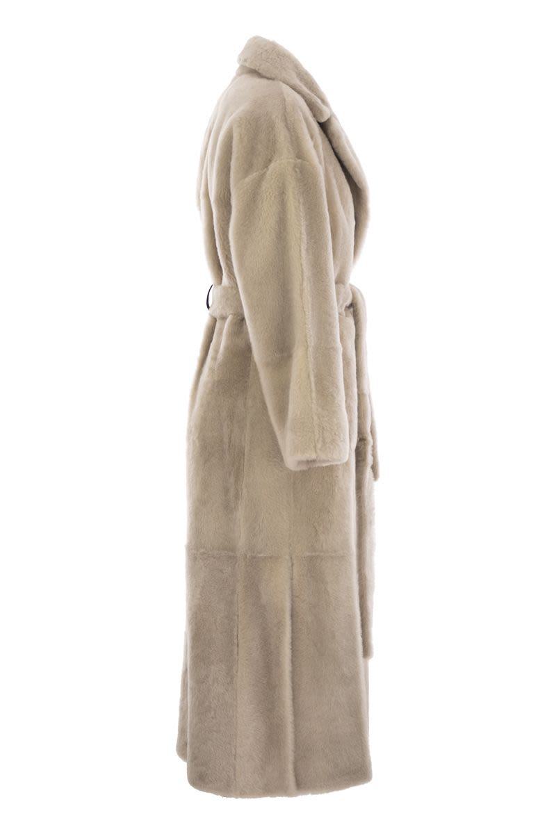 brunello cucinelli reversible shearling coat with shiny detailing