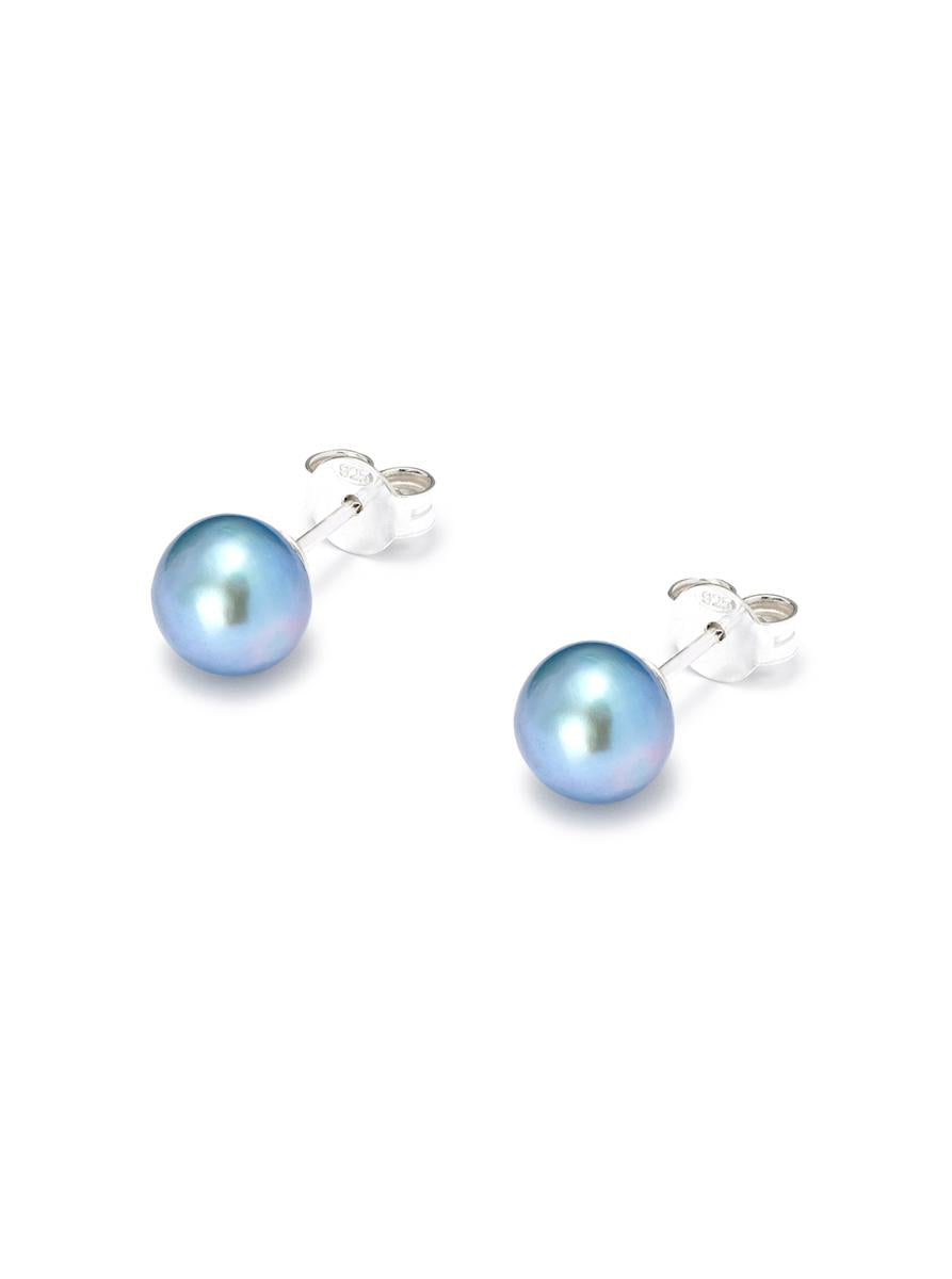 freshwater blue pearl stud earrings in sterling silver woman