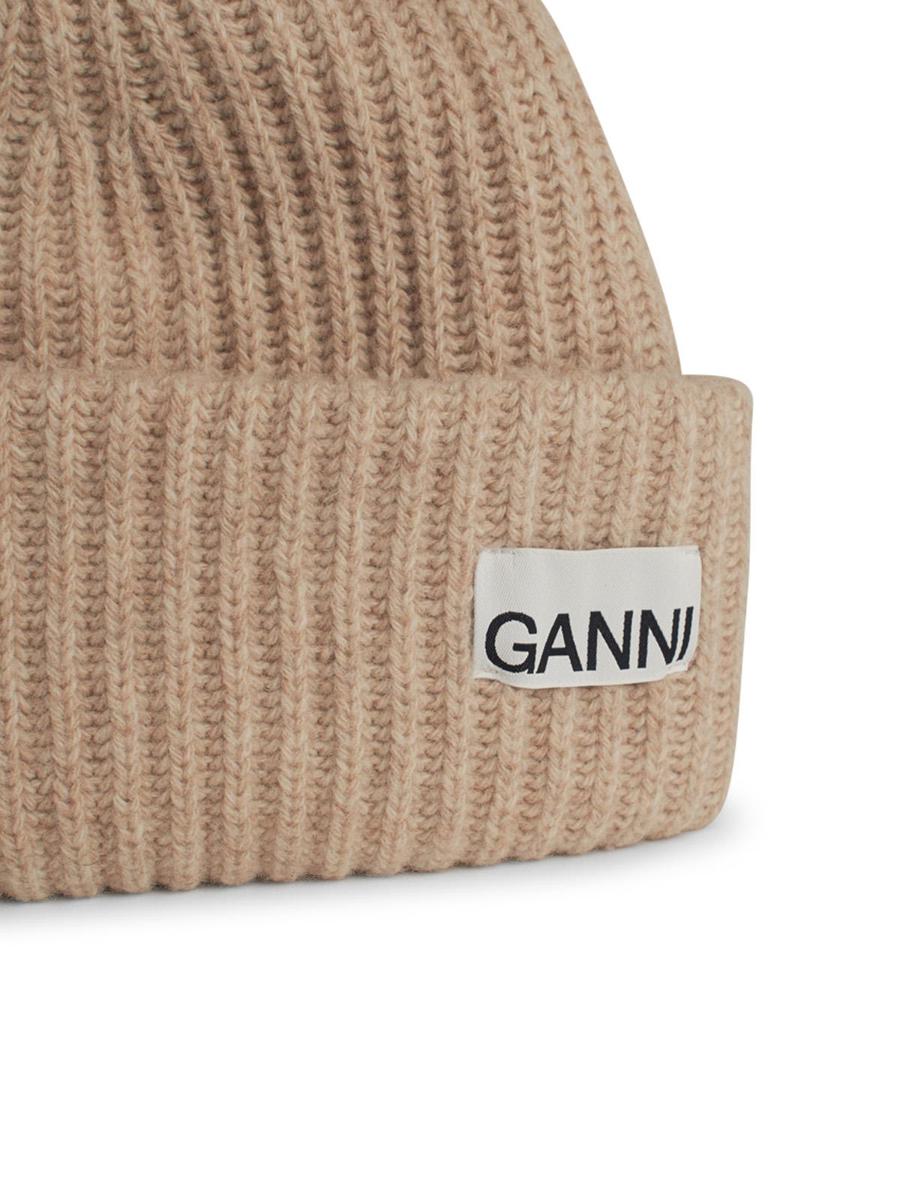 ganni beige wool beanie