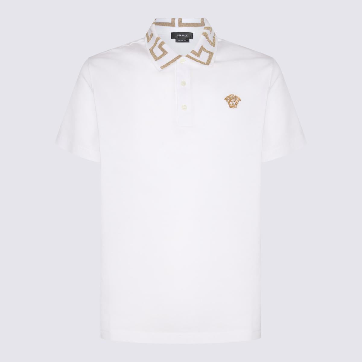 versace white and gold cotton polo shirt