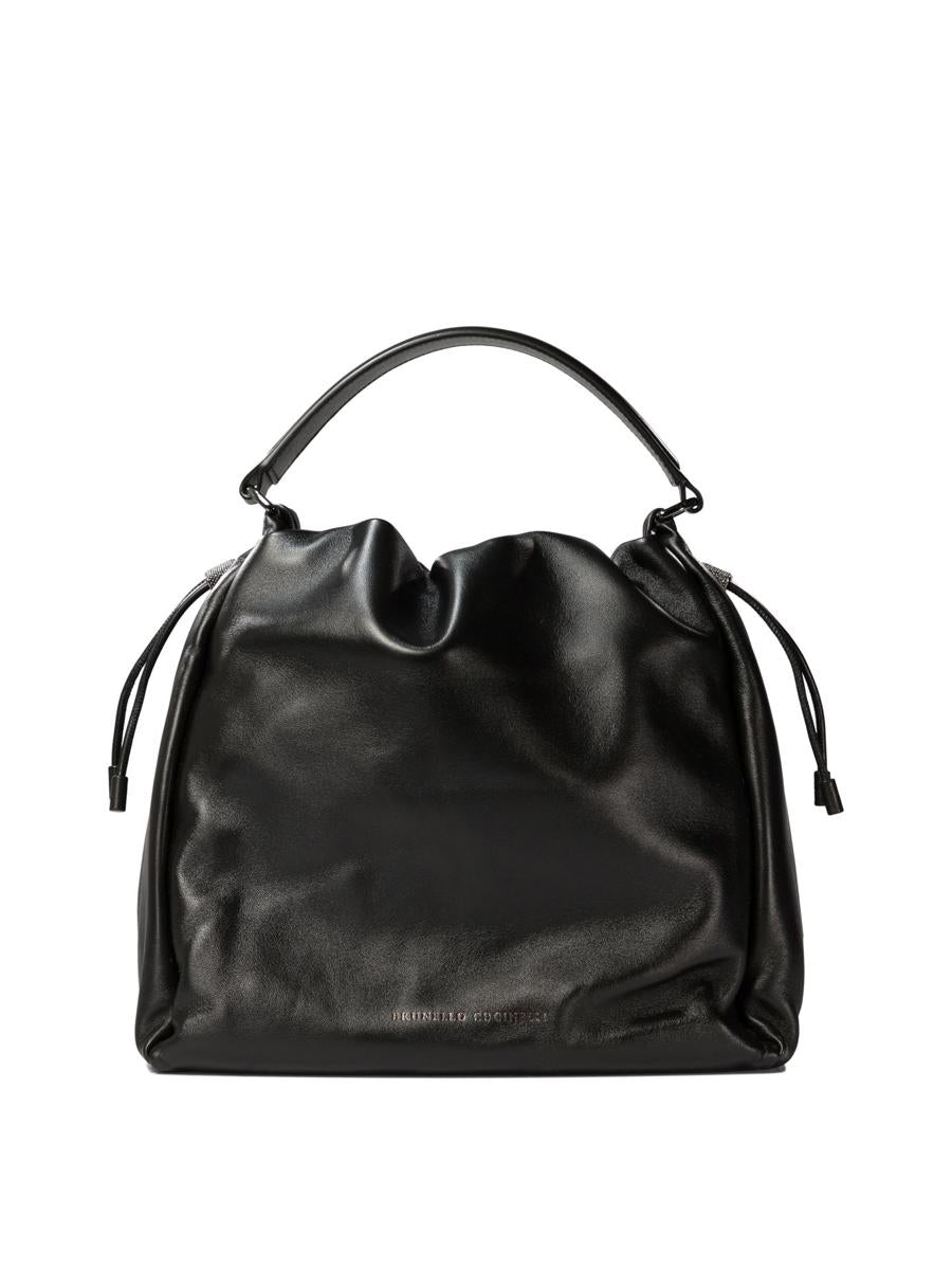 brunello cucinelli bucket bag in soft leather with monili