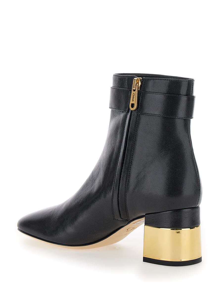 'alize' black ankle boots with c buckle in smooth leather woman