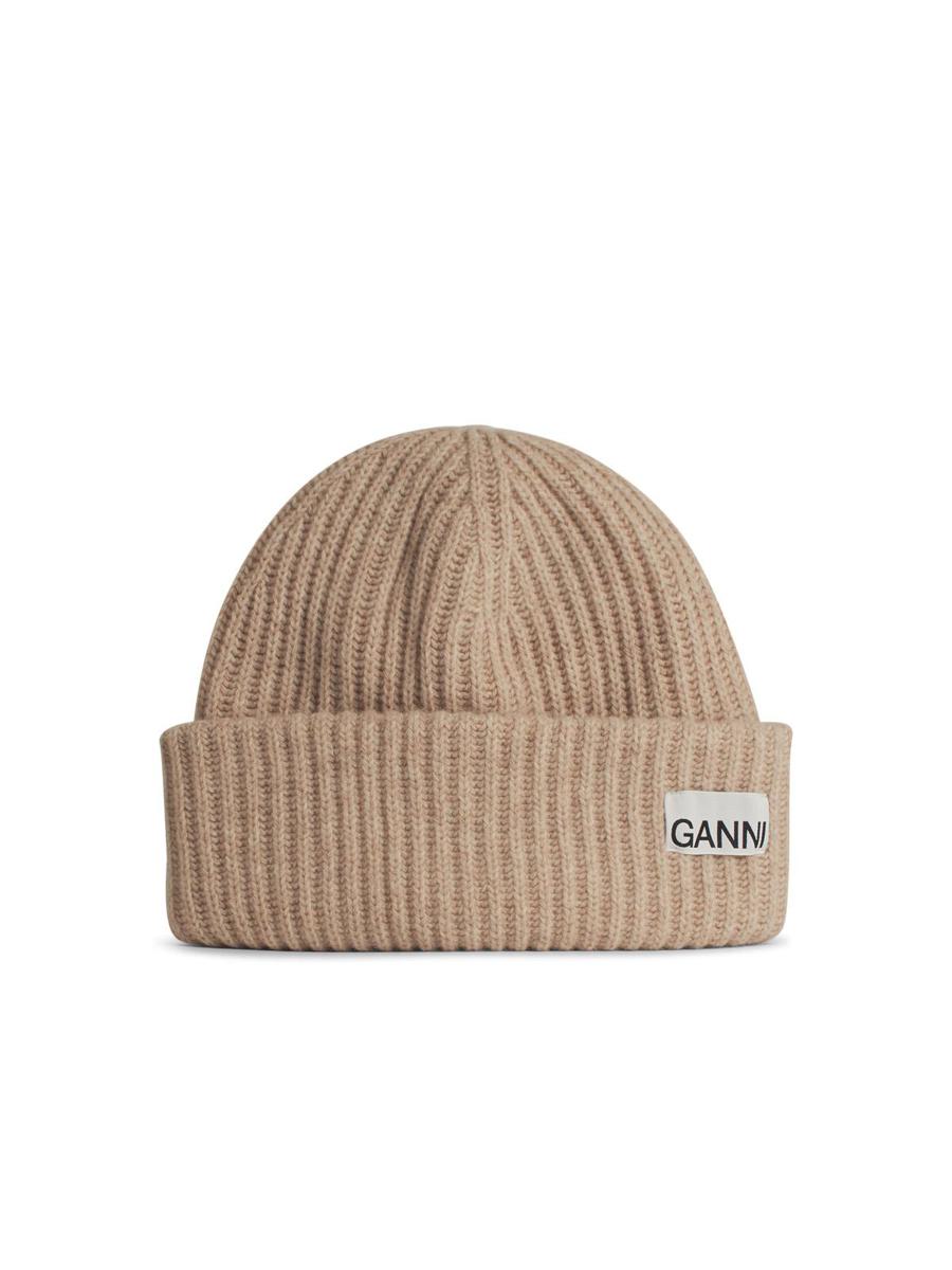 ganni beige wool beanie