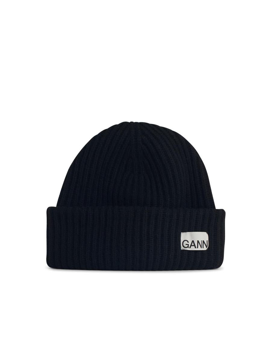 ganni black wool beanie