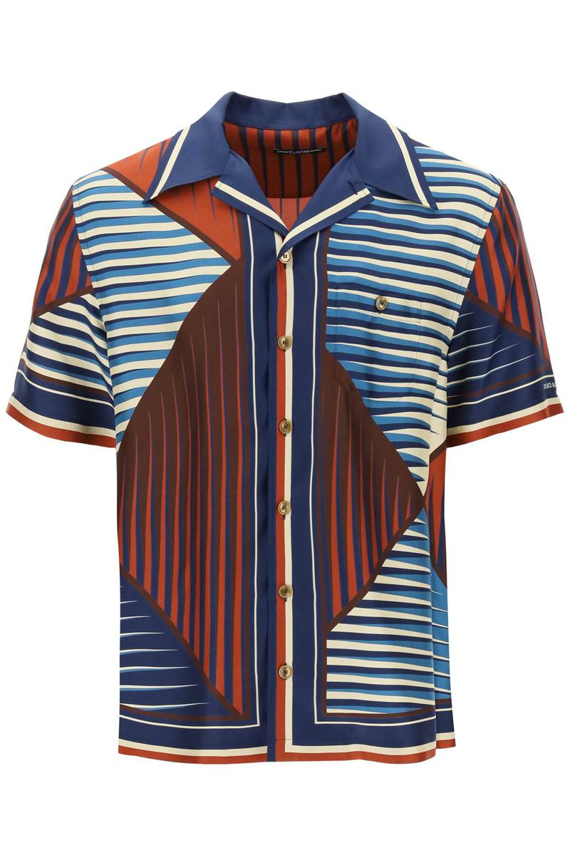 "geometric pattern bowling shirt with