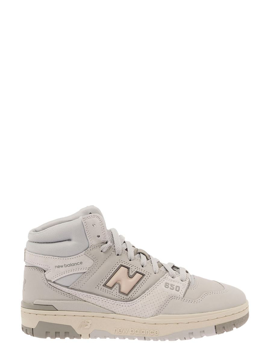 '650' grey high-top sneakers with n logo in leather and mesh woman