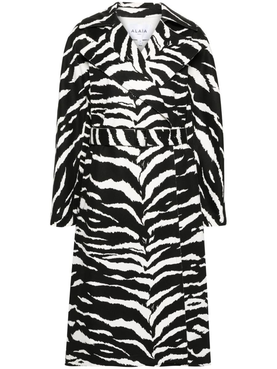 alaïa animalier print denim trench coat