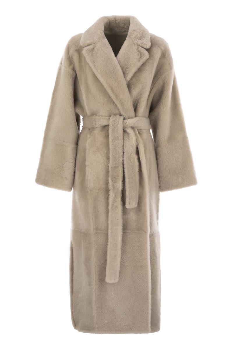 brunello cucinelli reversible shearling coat with shiny detailing