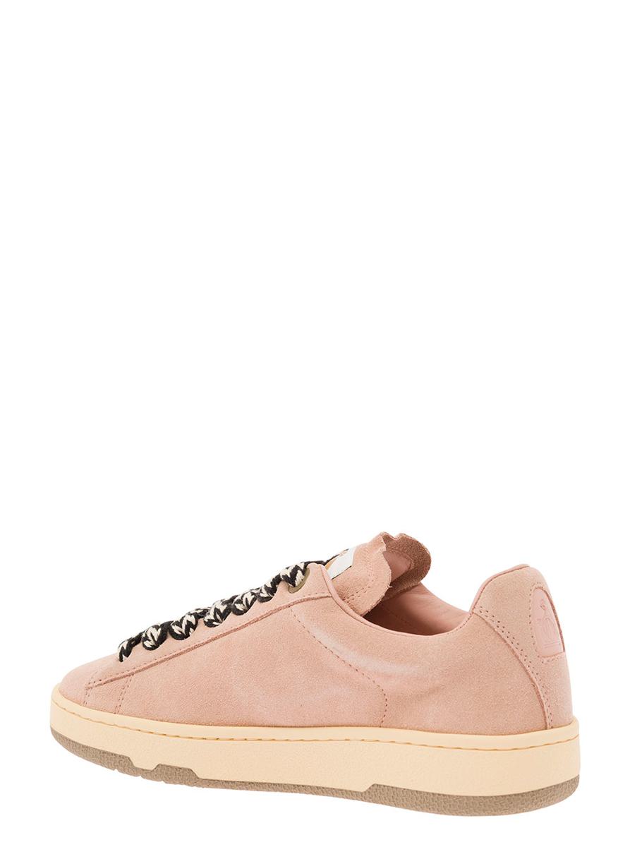 'lite curb' pink low top sneakers with oversized multicolor laces in suede woman