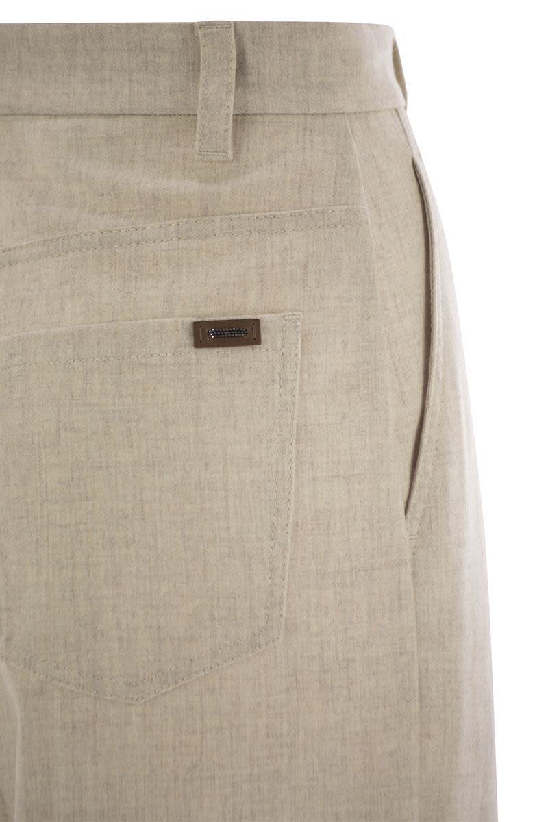 Brunello Cucinelli Wide High-Waisted Wool And Cashmere Trousers With Necklace