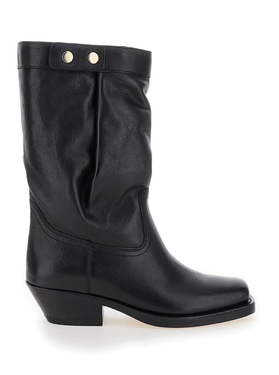 'ademe' black biker boots with buttons in leather woman