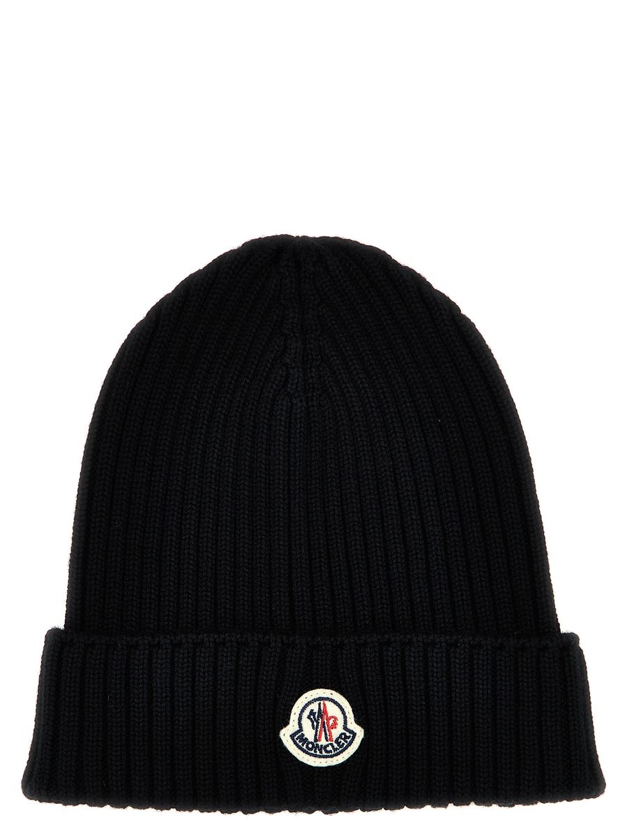 moncler kids logo patch beanie