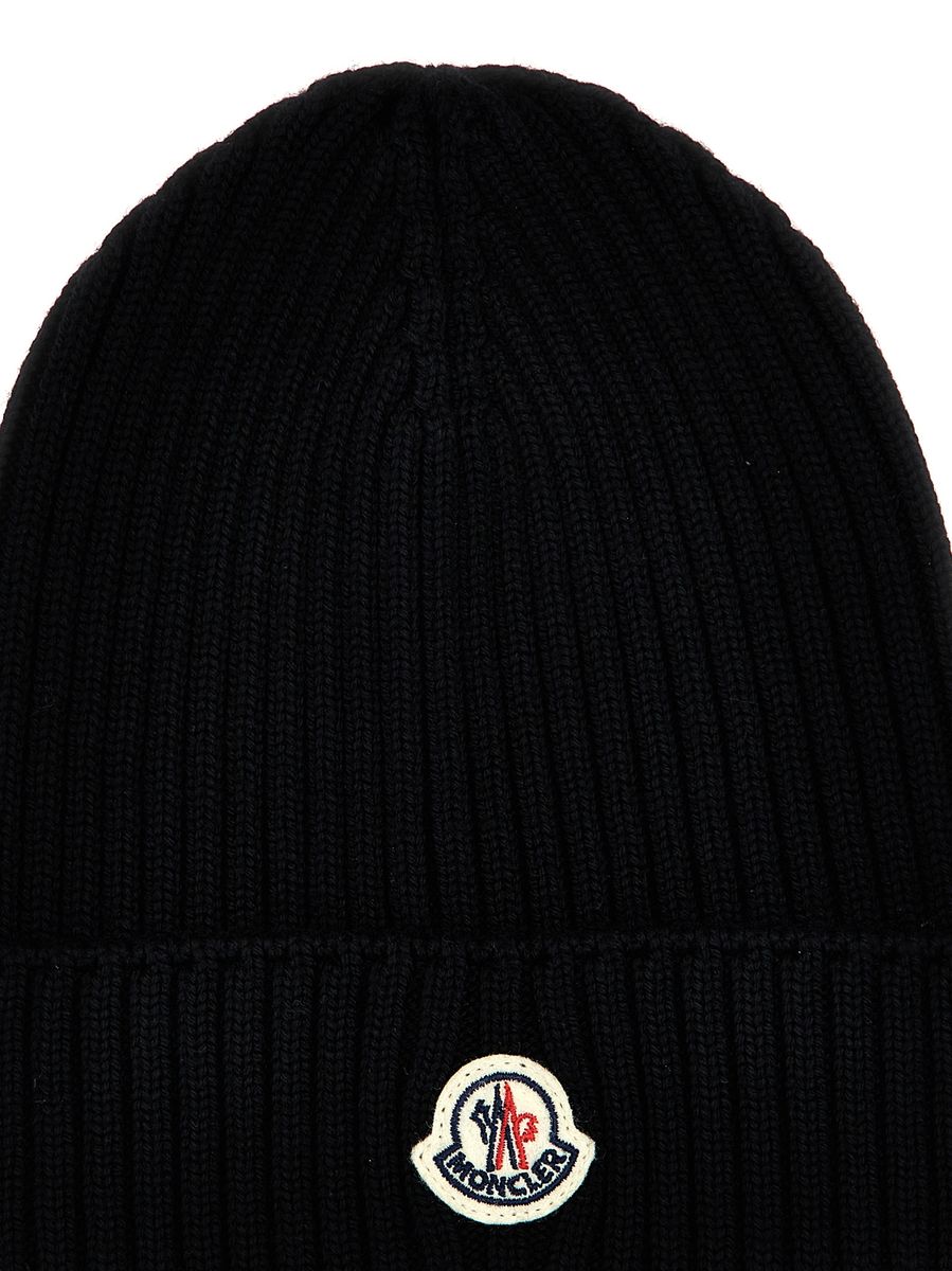 moncler kids logo patch beanie