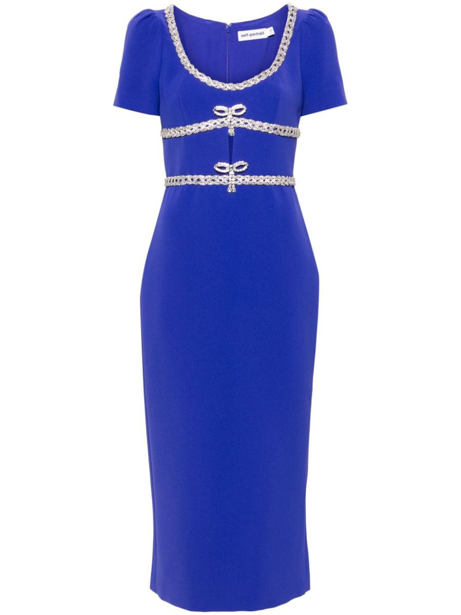 self-portrait midi dress with rhinestones and cut-out