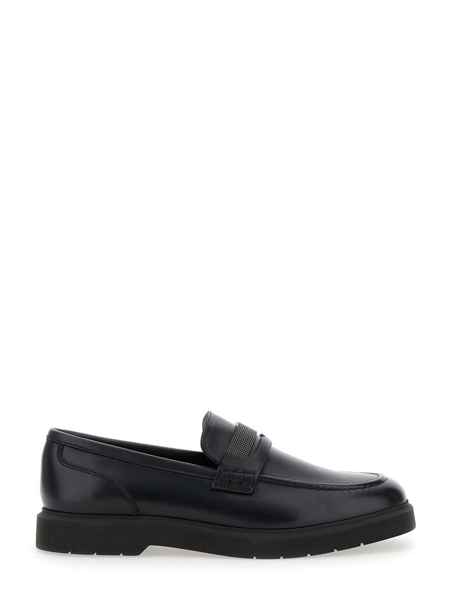 black loafers with monile detail in leather woman