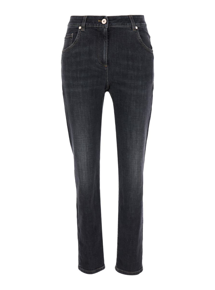 black skinny jeans with contrasting stitching in denim woman