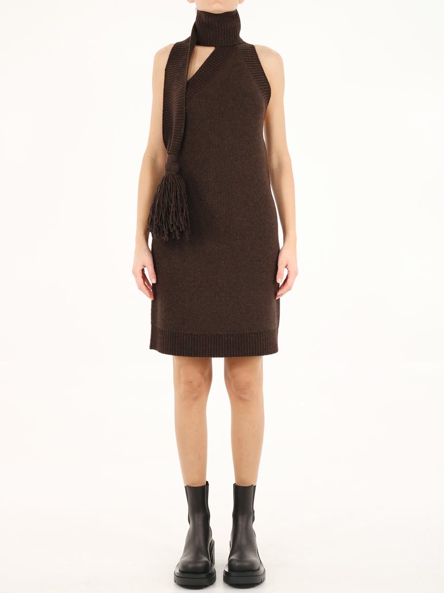 brown one shoulder dress