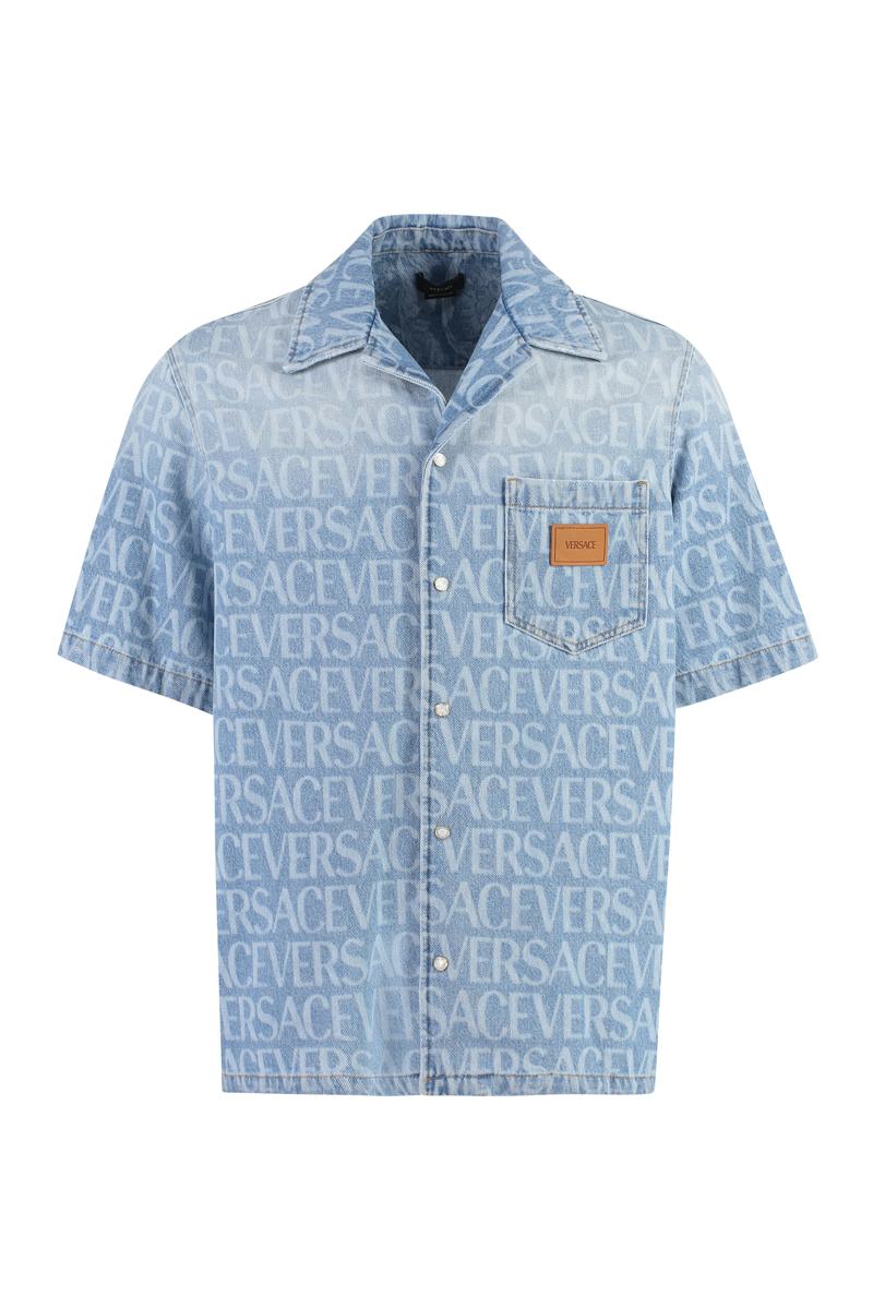 versace logo detail denim shirt