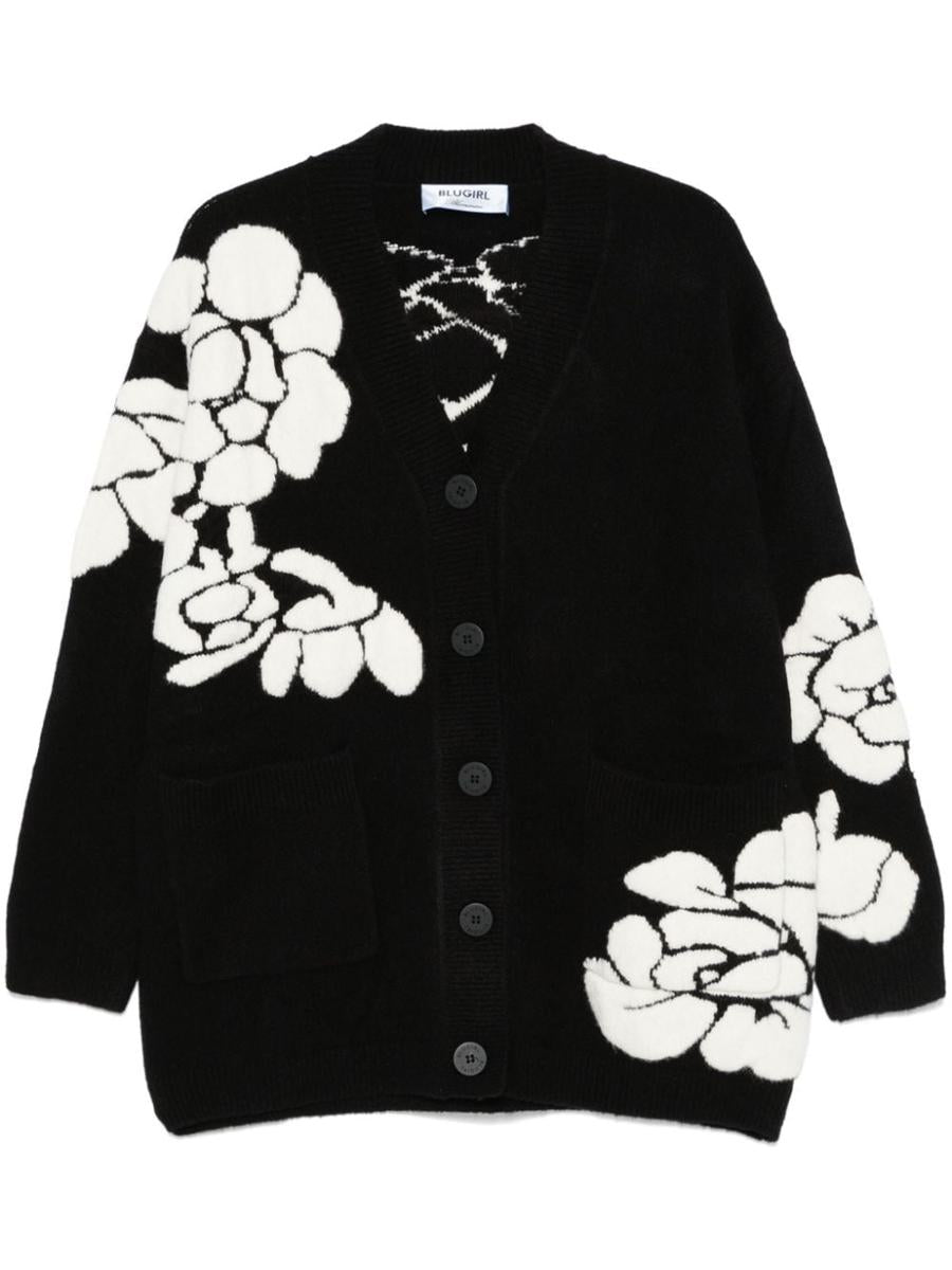 blumarine black cardigan with white floral print