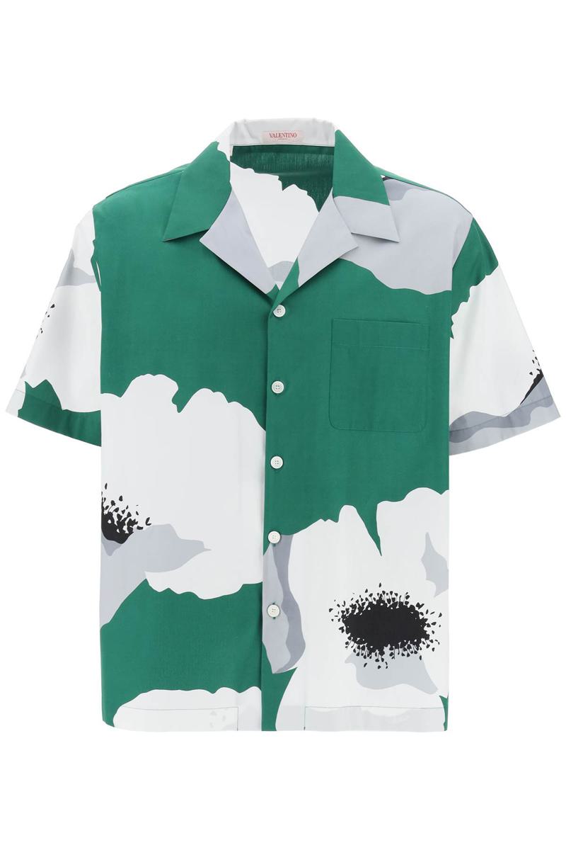 "flower portrait print poplin bowling shirt"