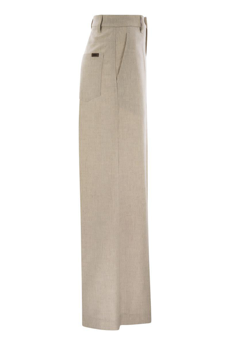 Brunello Cucinelli Wide High-Waisted Wool And Cashmere Trousers With Necklace