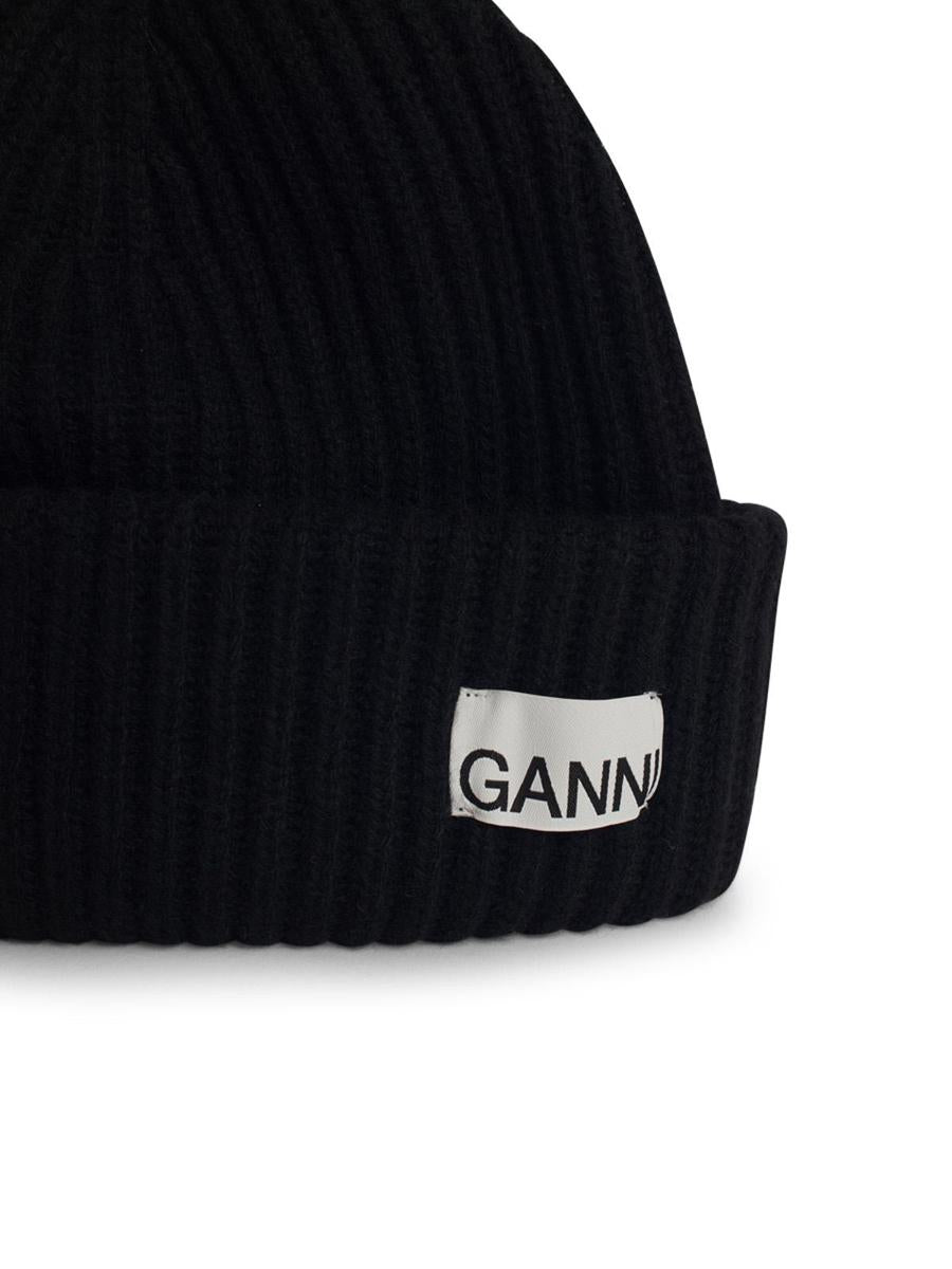 ganni black wool beanie