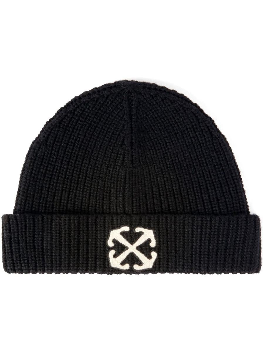 off-white black ribbed wool beanie with arrows motif