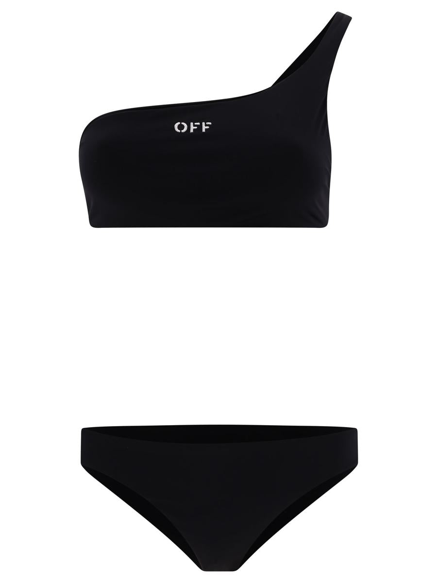 off-white "off stamp" one-shoulder bikini set