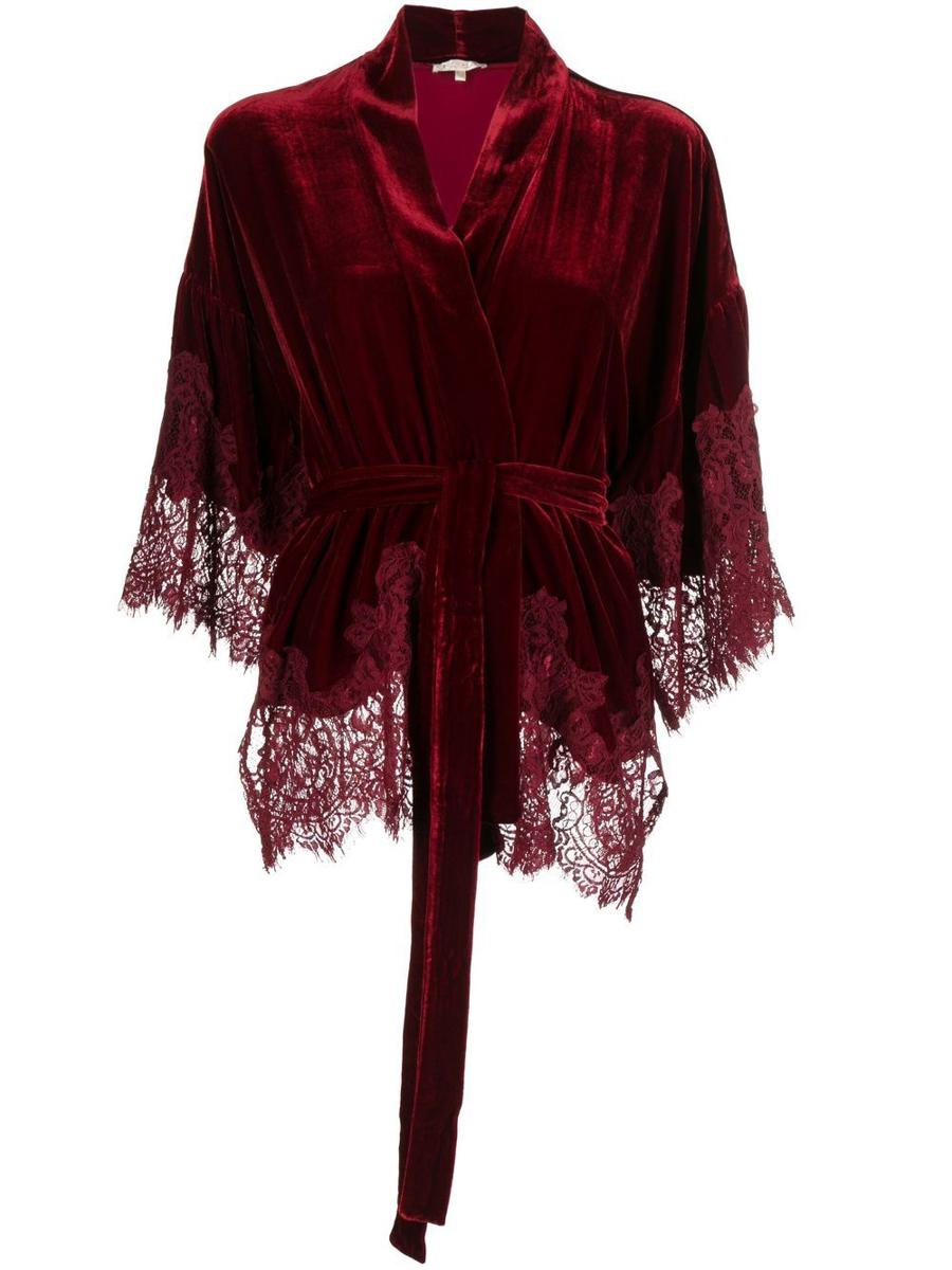 gold hawk velvet lace-trim robe