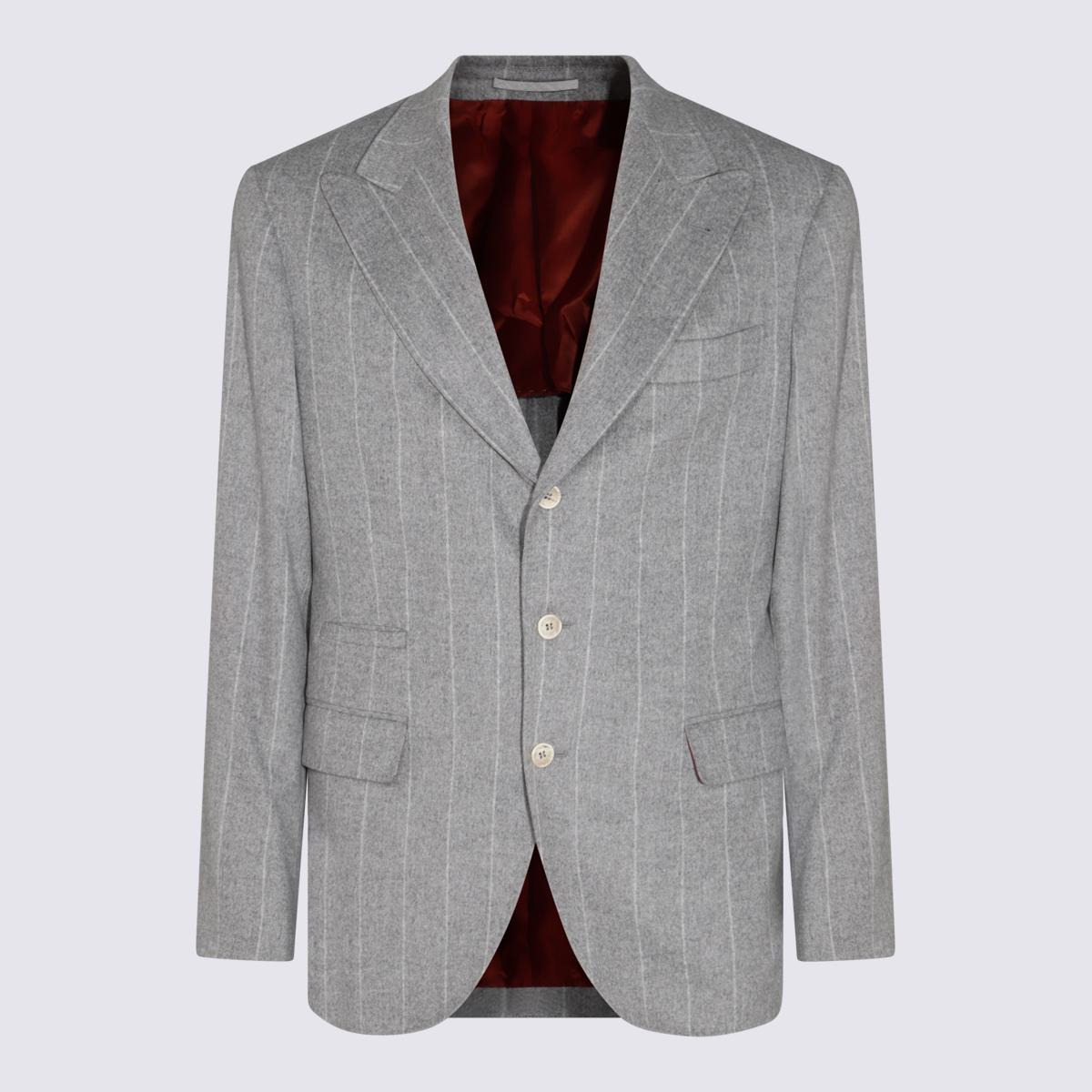 brunello cucinelli grey wool blazer