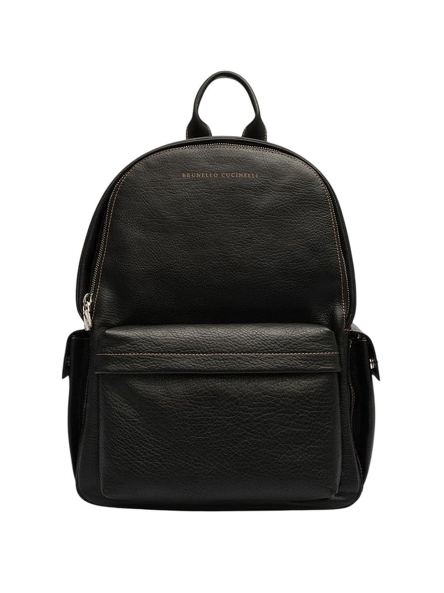 brunello cucinelli black leather backpack with logo