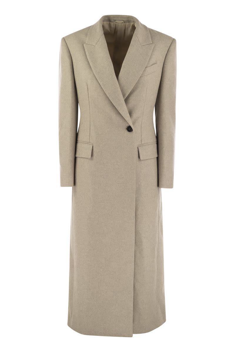 brunello cucinelli lightweight wool cloth coat with jewellery