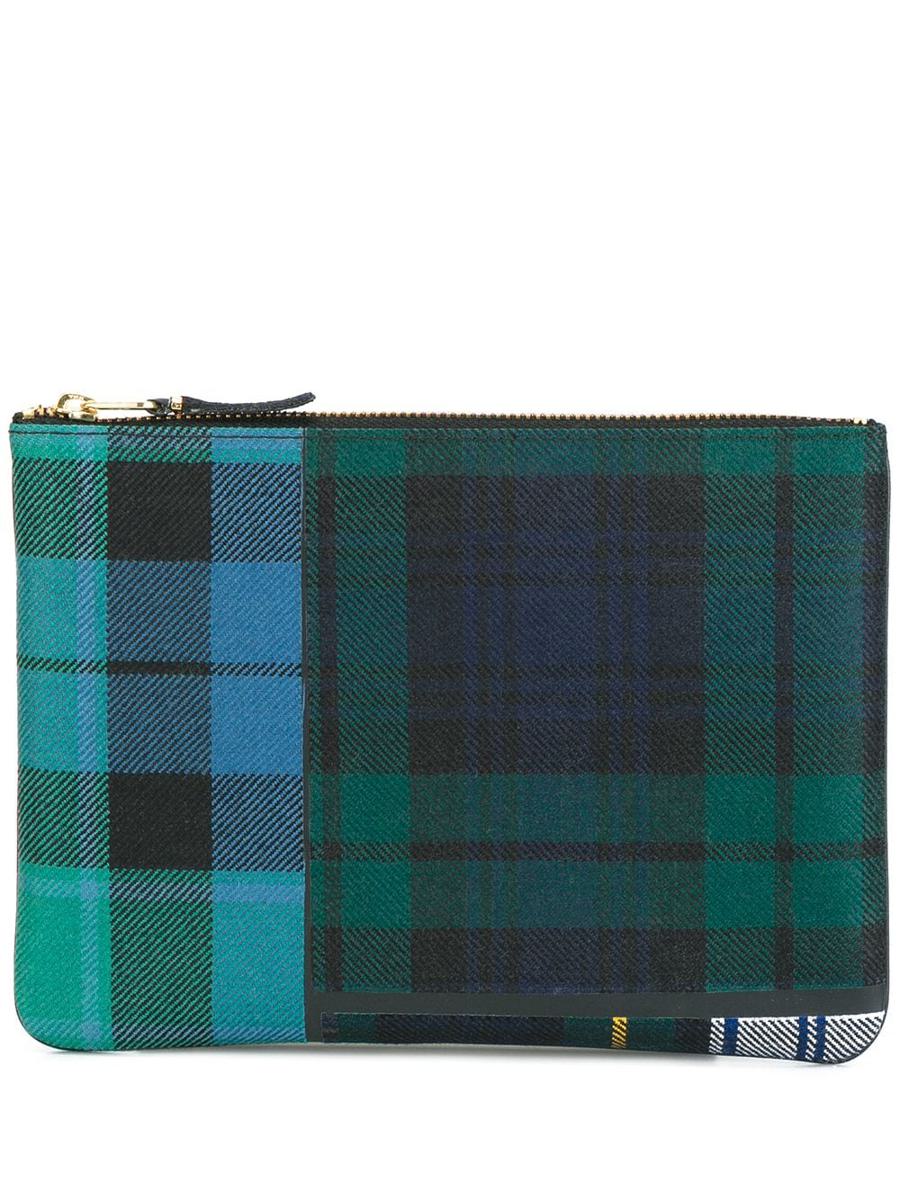 comme des garçons check pattern clutch bags