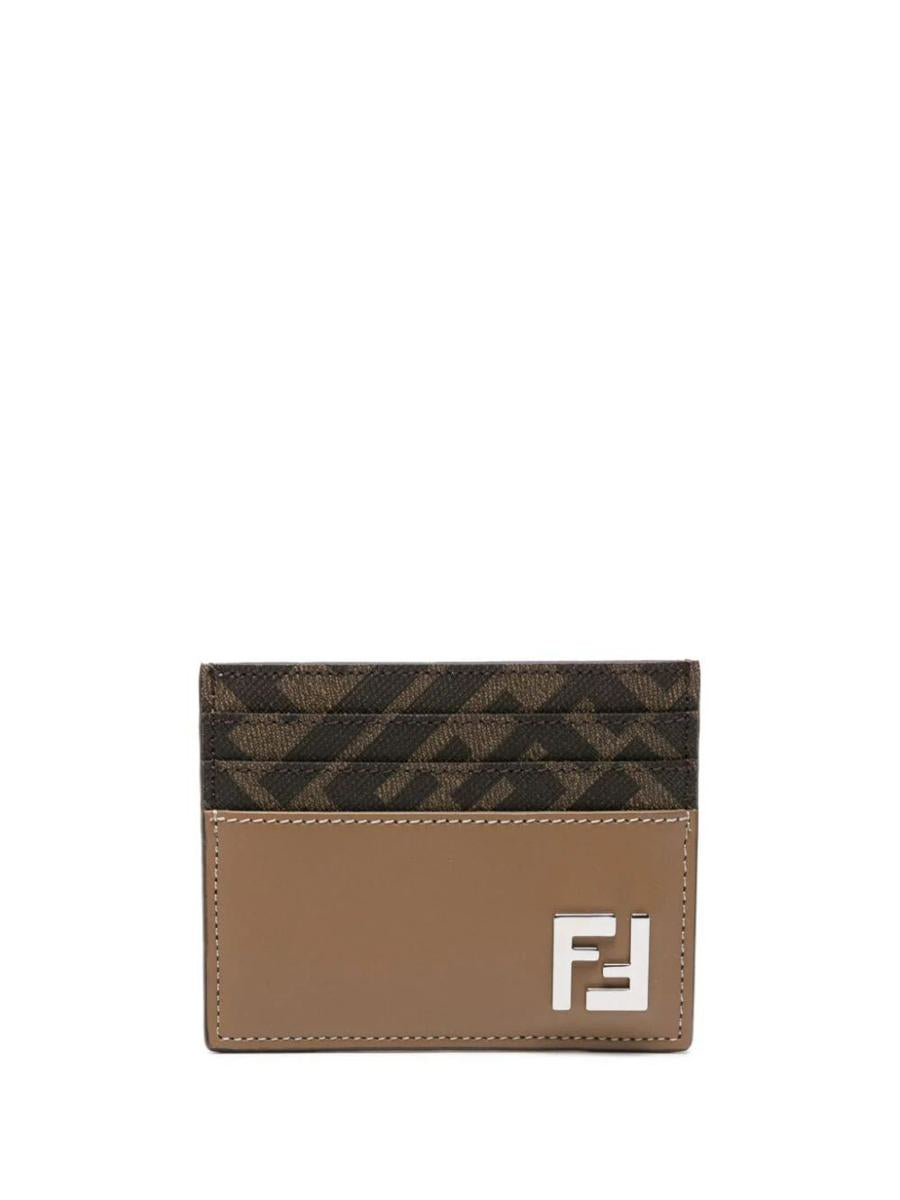 fendi leather and ff canvas squared card holder accessories