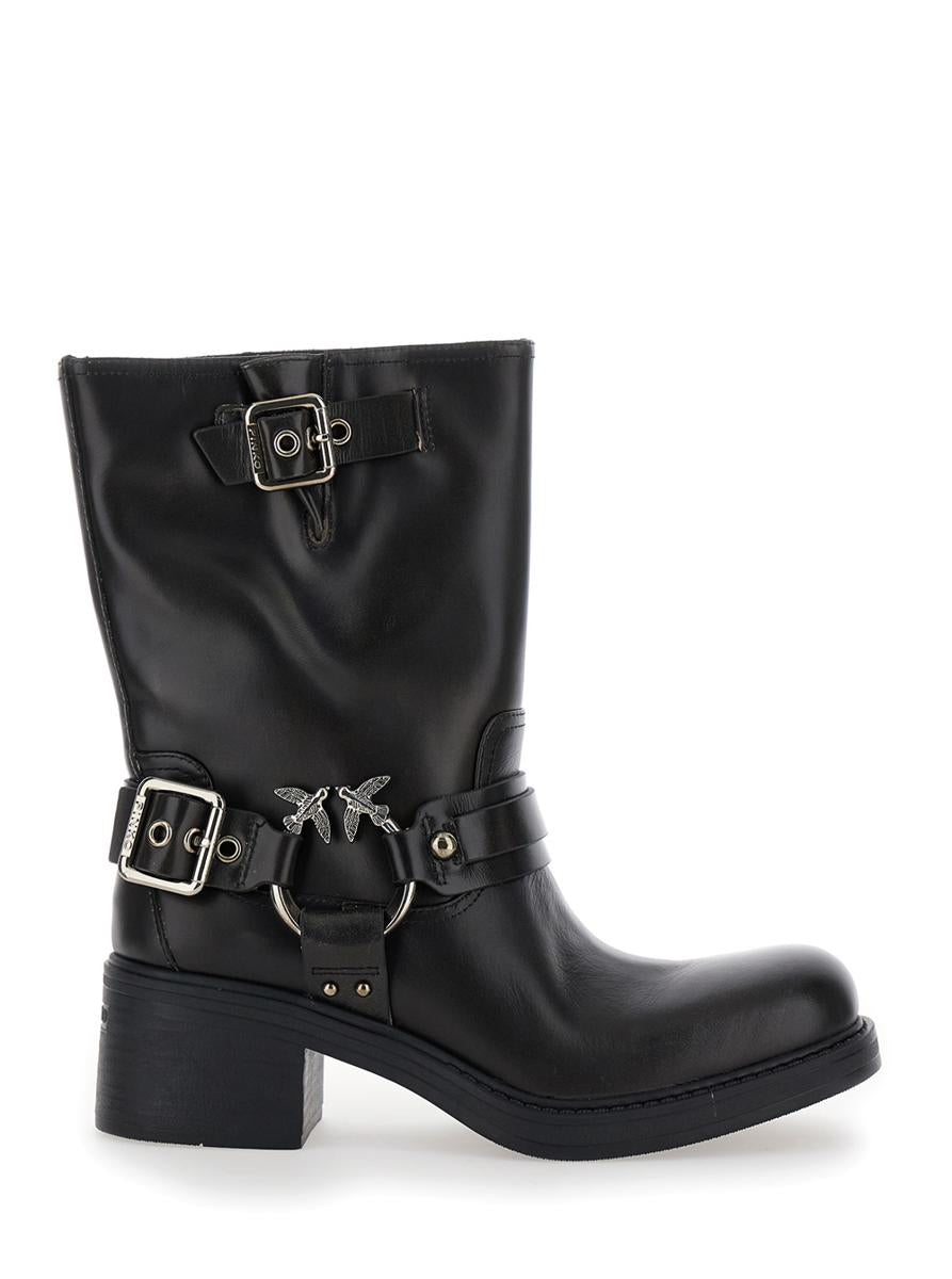 'alys 02' black ankle boots with love birds diamond cut logo plaque on the side in leather woman