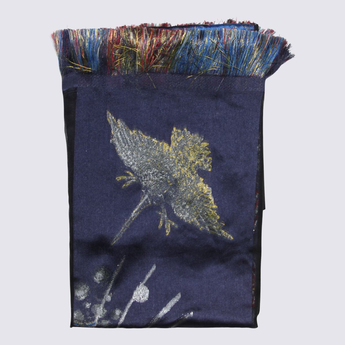 alexander mcqueen navy silk blend bosch scarf