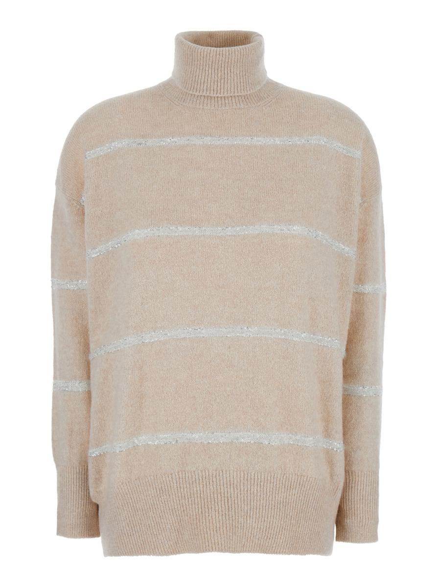 beige sweater with all-over monil decoration in cashmere blend woman